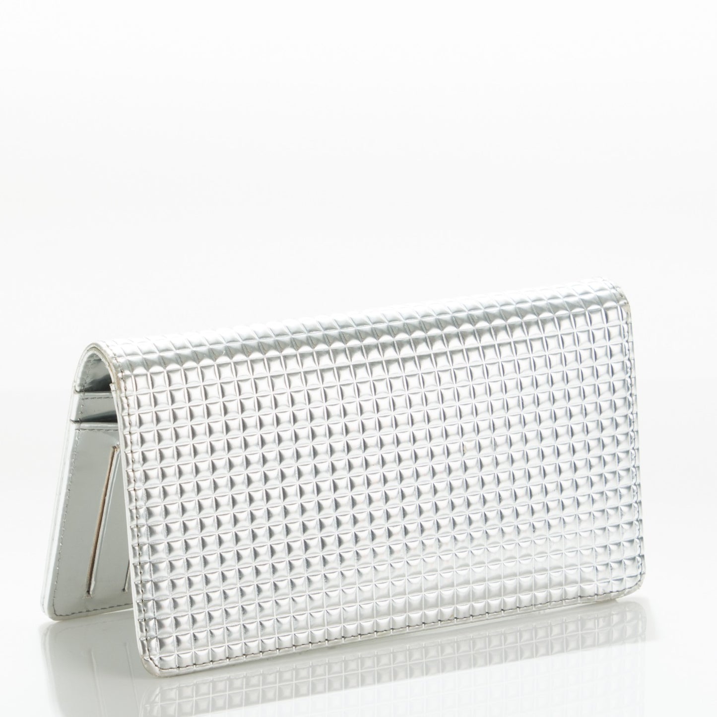 Patent Calfskin Embossed CC Yen Wallet Silver