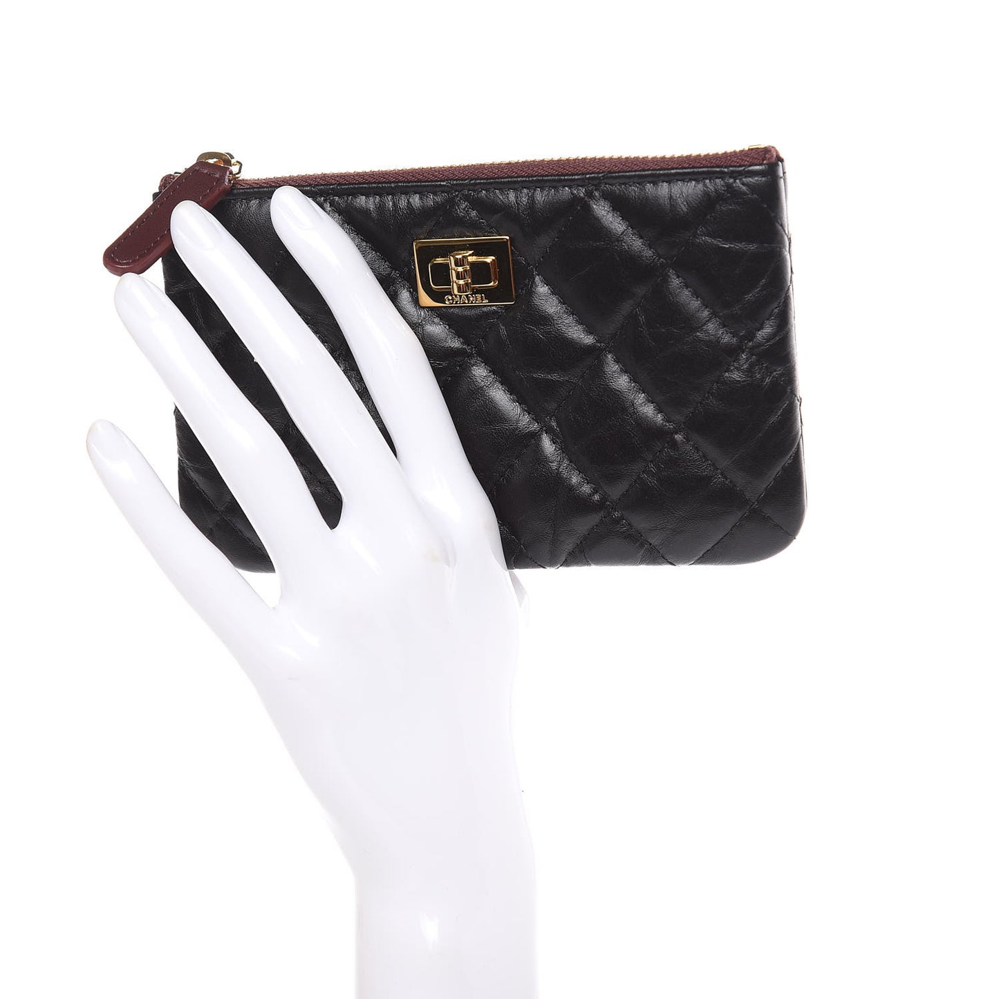 Aged Calfskin Quilted Small Reissue Cosmetic Case Black