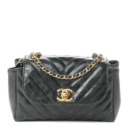 Chanel Glazed Calfskin Chevron Quilted Small Hampton Flap Dark Green 1 of 11