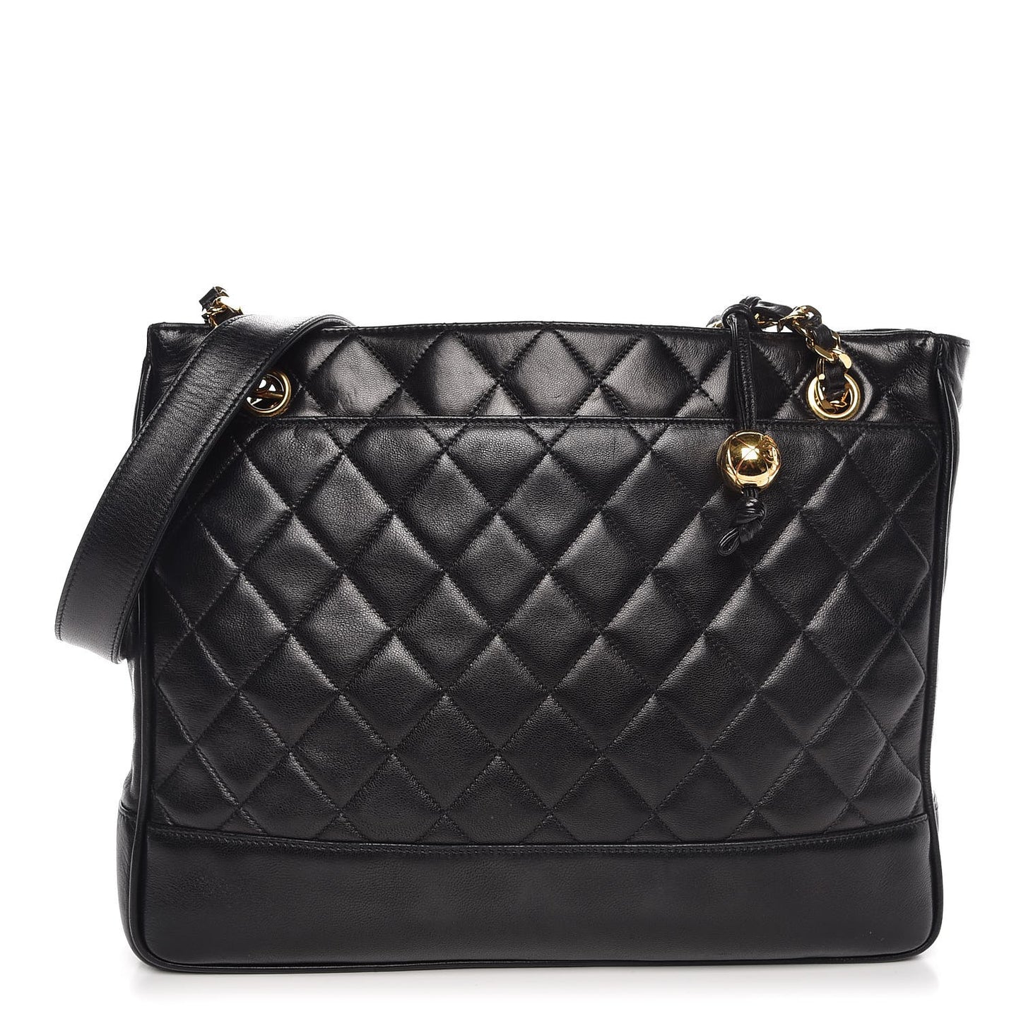 Lambskin Quilted Shopping Tote Black
