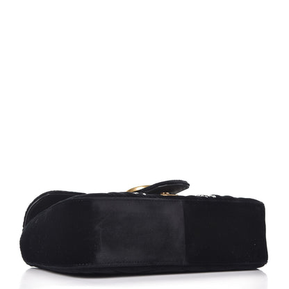 Gucci Velvet Matelasse Marquise Crystals Embroidered Small GG Marmont Shoulder Bag Black 4 of 7