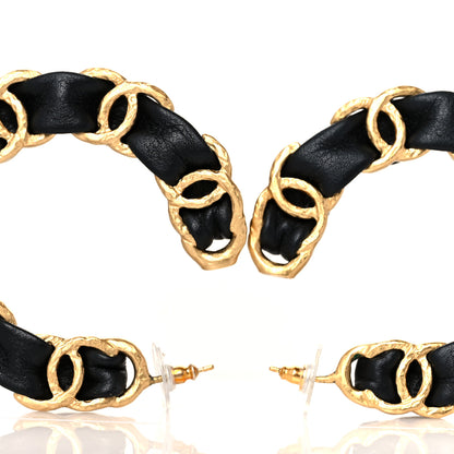 Chanel Lambskin CC Chain Hoop Earrings Gold Black 4 of 5