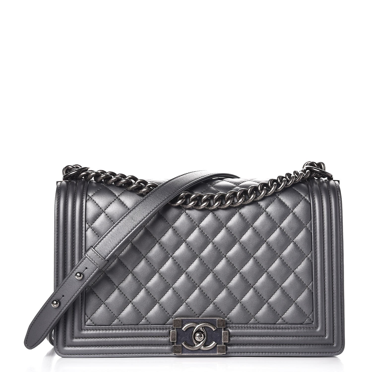 Chanel Metallic Calfskin Quilted New Medium Boy Flap Dark Silver 1 of 11