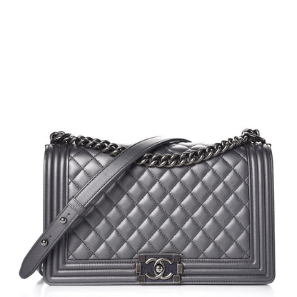Chanel Metallic Calfskin Quilted New Medium Boy Flap Dark Silver 1 of 11