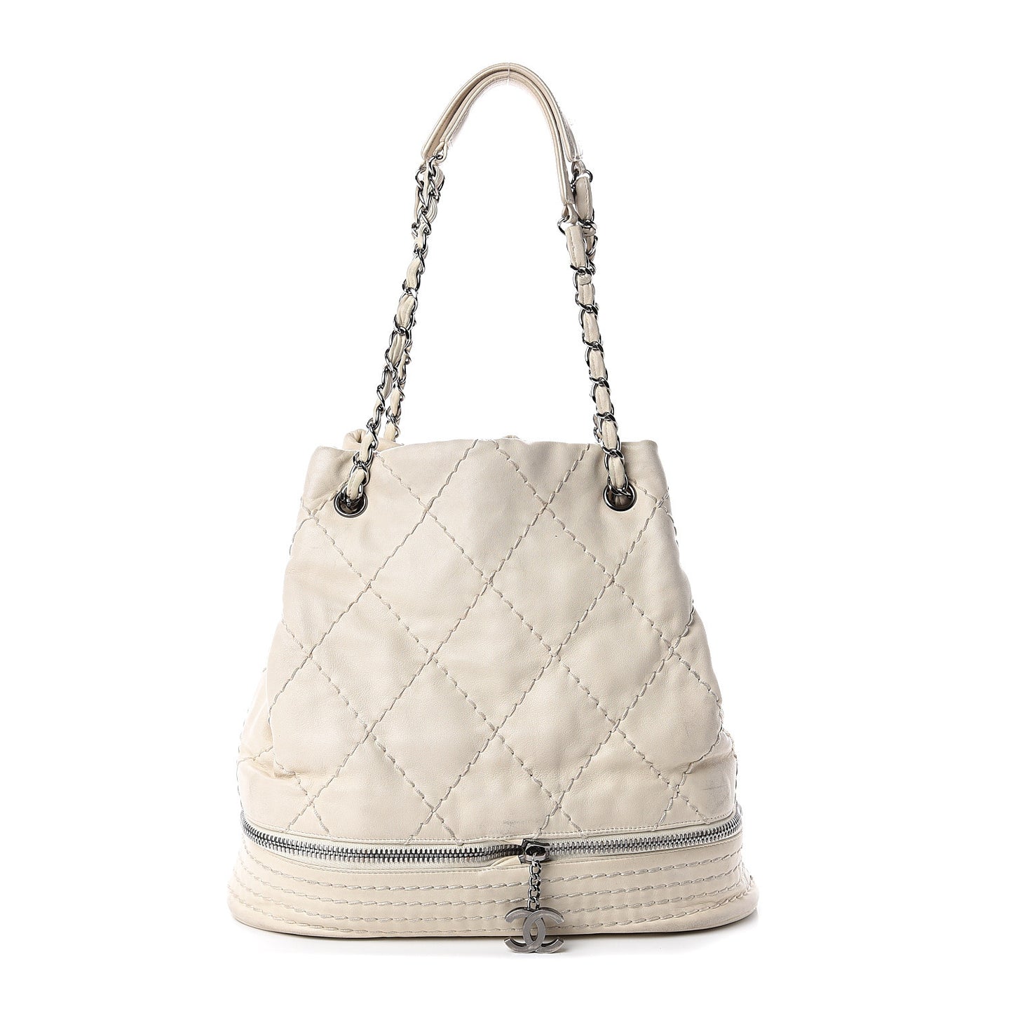 Lambskin Stitched Expandable Tote White