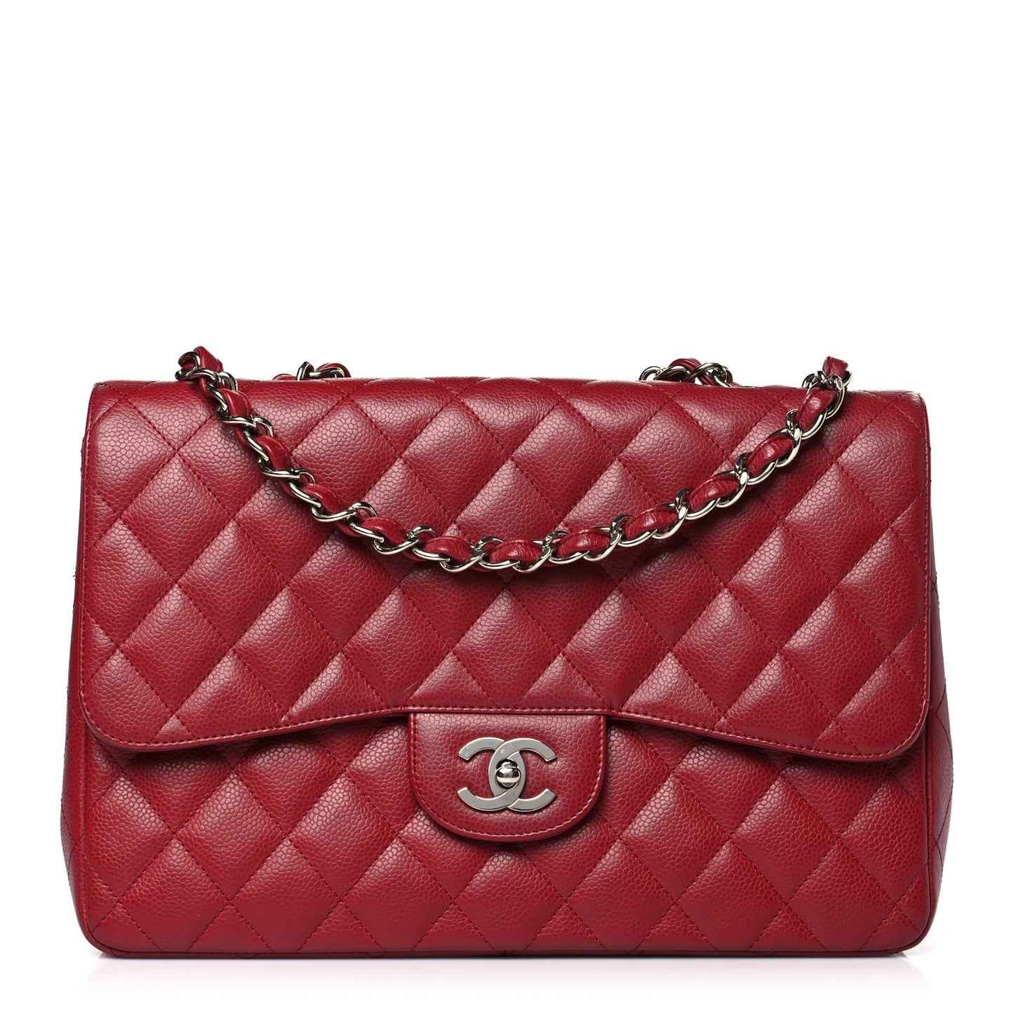 Caviar Quilted Jumbo Single Flap Dark Red