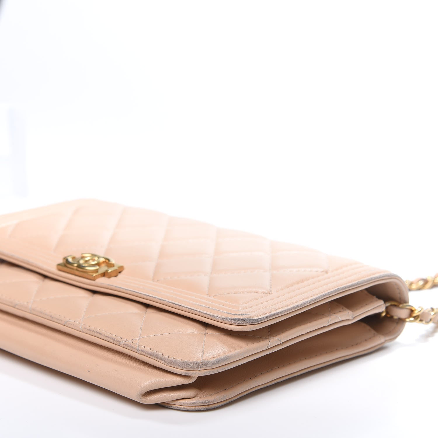 Chanel Lambskin Quilted Boy Wallet On Chain WOC Beige 7 of 12