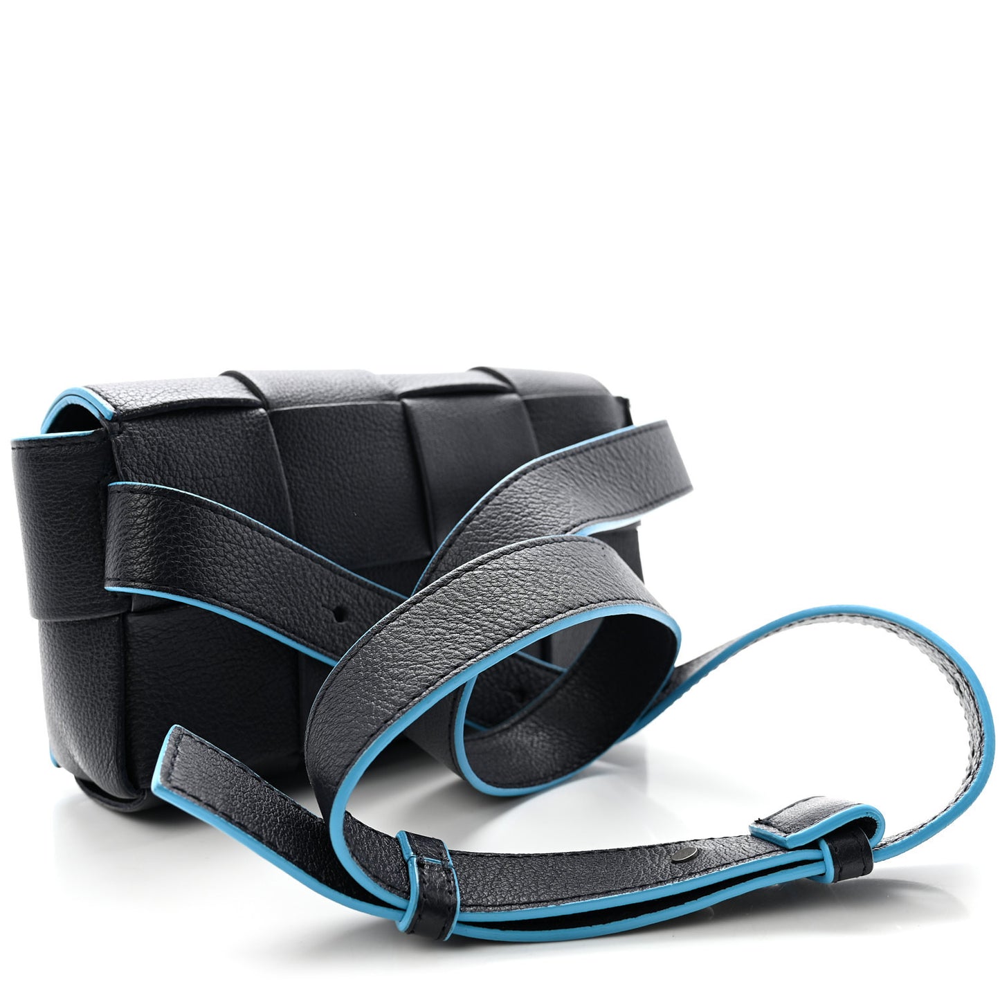 Grained Calfskin Intrecciato Cassette Belt Bag Deep Blue Pool