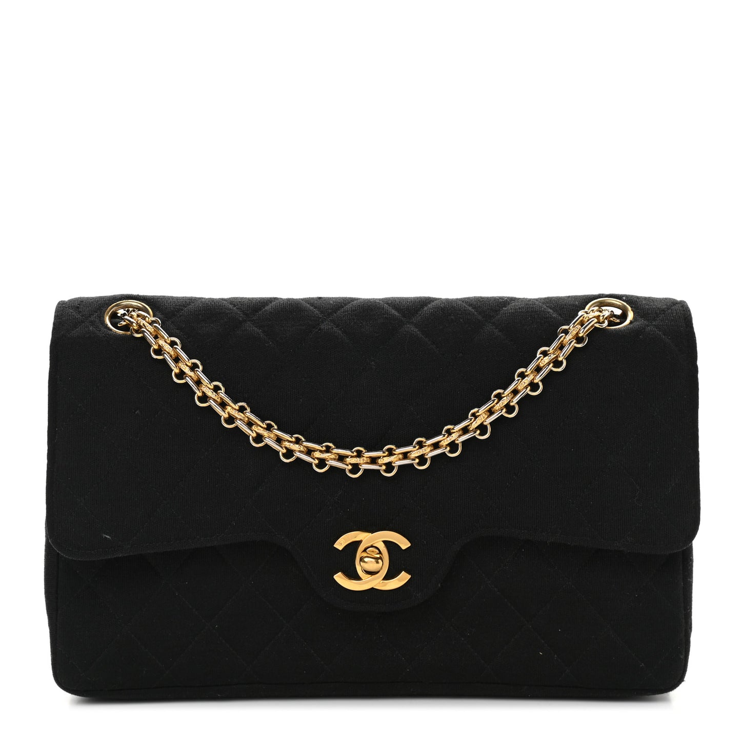 Jersey Quilted Medium Bijoux Chain Double Flap Black