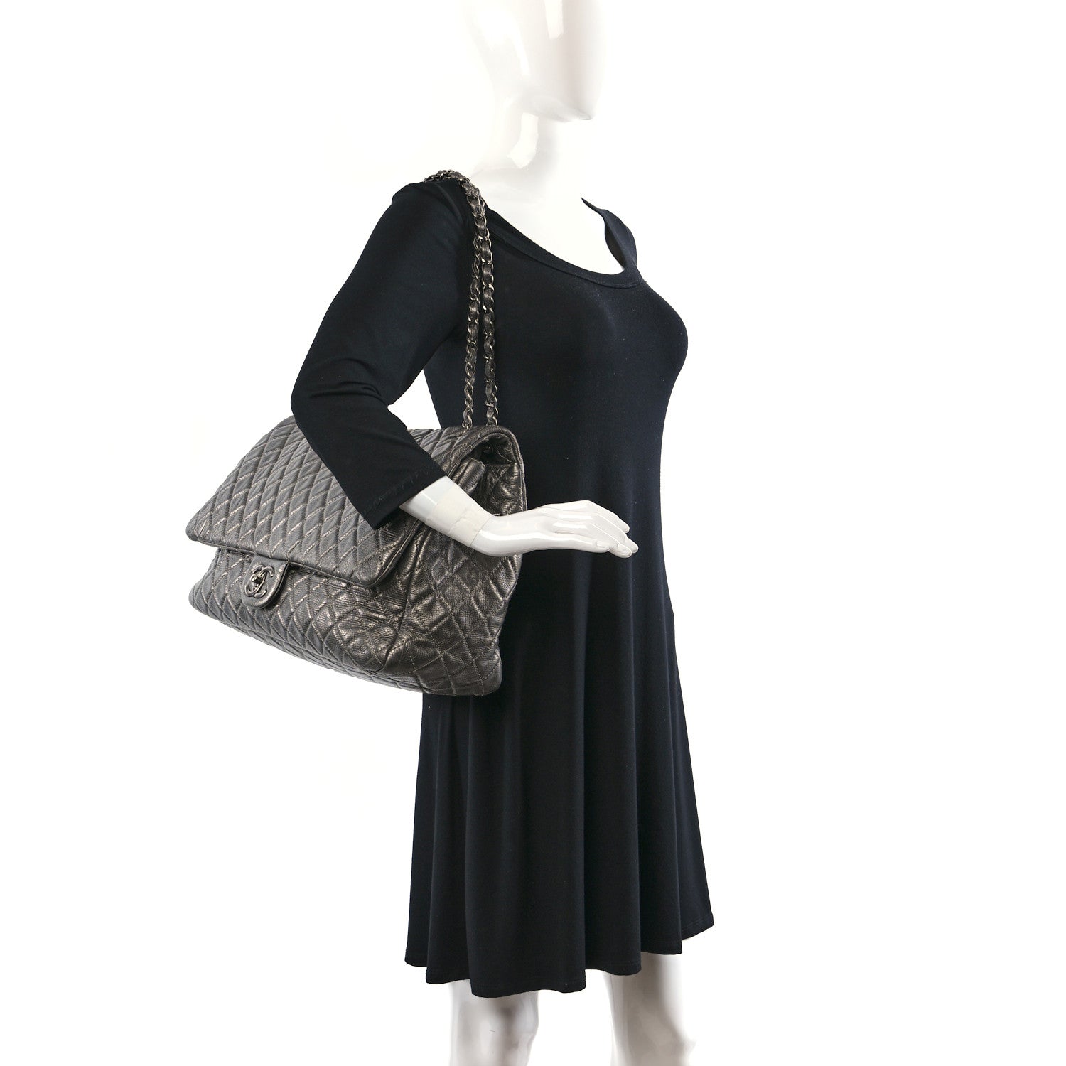 Chanel Calfskin Quilted Small XXL Travel Flap Bag Dark Silver 2 of 11