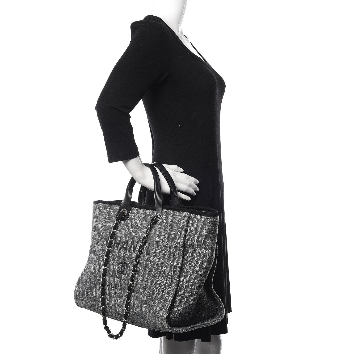 Chanel Canvas Medium Deauville Tote Charcoal 3 of 13