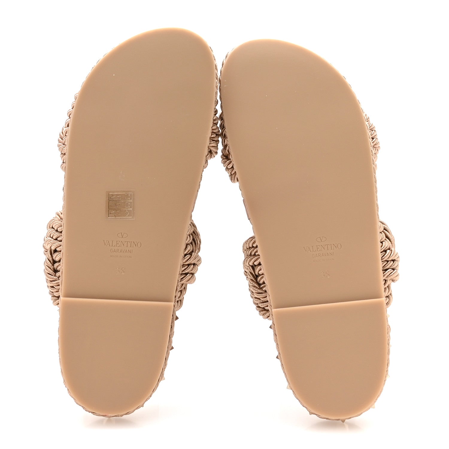 Valentino Garavani Calfskin Silk Woven Rockstud Torchon 5mm Sandals 38 Poudre 6 of 9