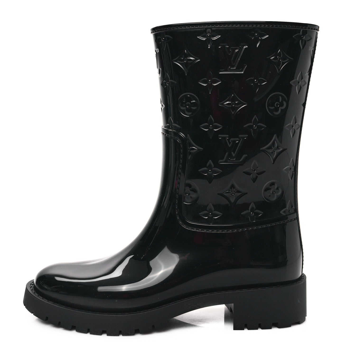 Louis Vuitton Rubber Embossed Monogram Drops Flat Half Boots 37 Black 1 of 7