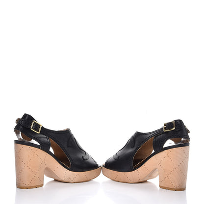 Chanel Lambskin Perforated CC Wood Clogs 37 Black 5 of 11