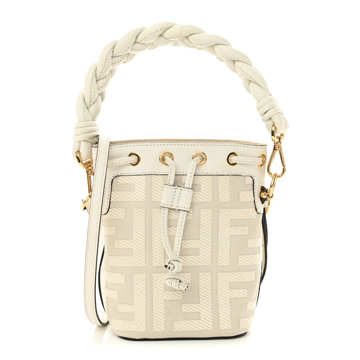 Canvas Nappa F is Fendi FF Embroidered Mini Mon Tresor Bucket Bag White Ice