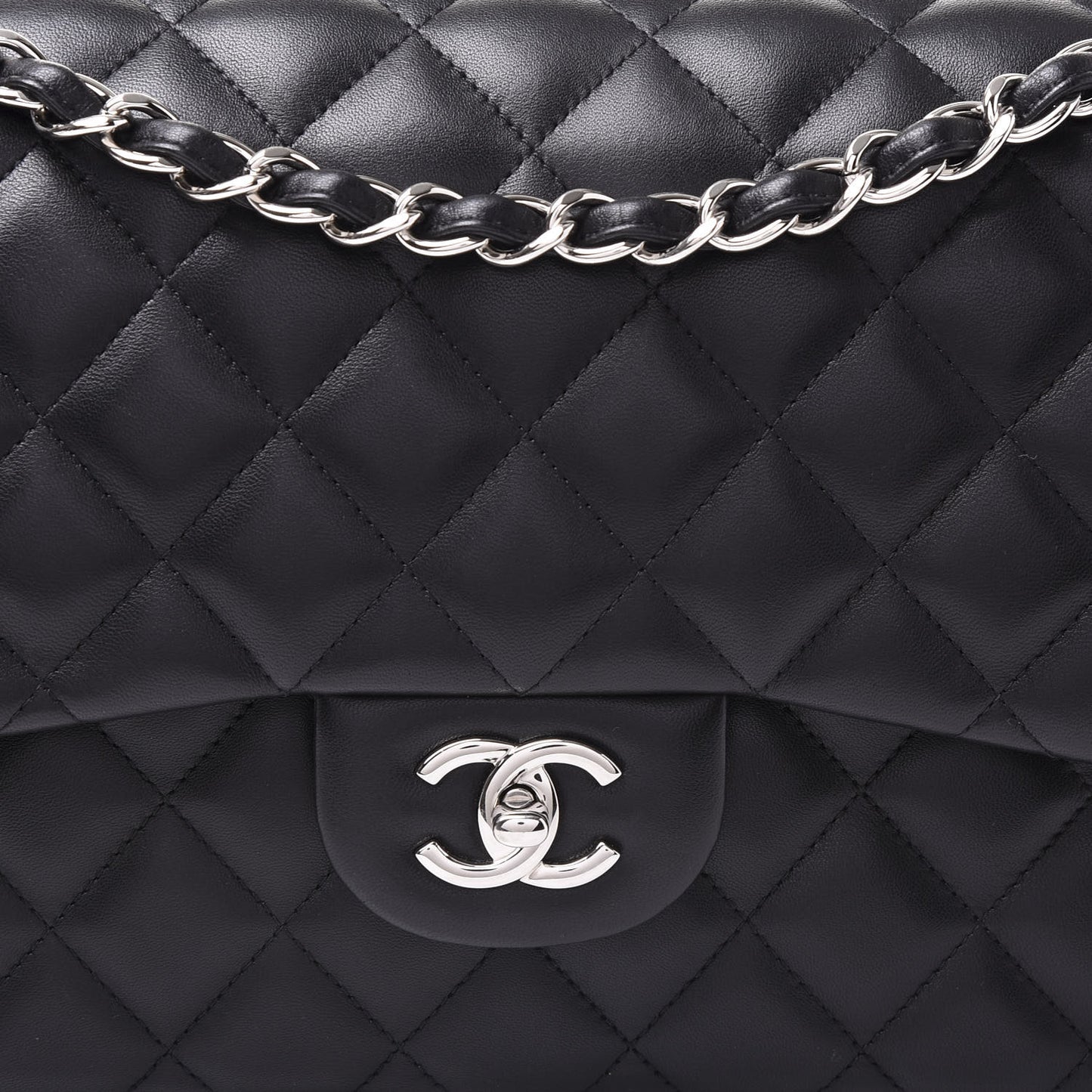 Lambskin Quilted Jumbo Double Flap Black