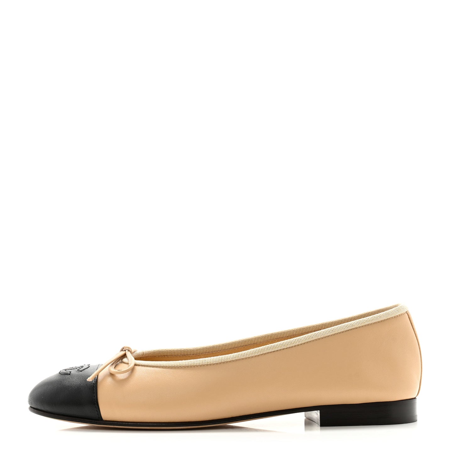 Lambskin Cap Toe CC Ballerina Flats 38 Beige Black