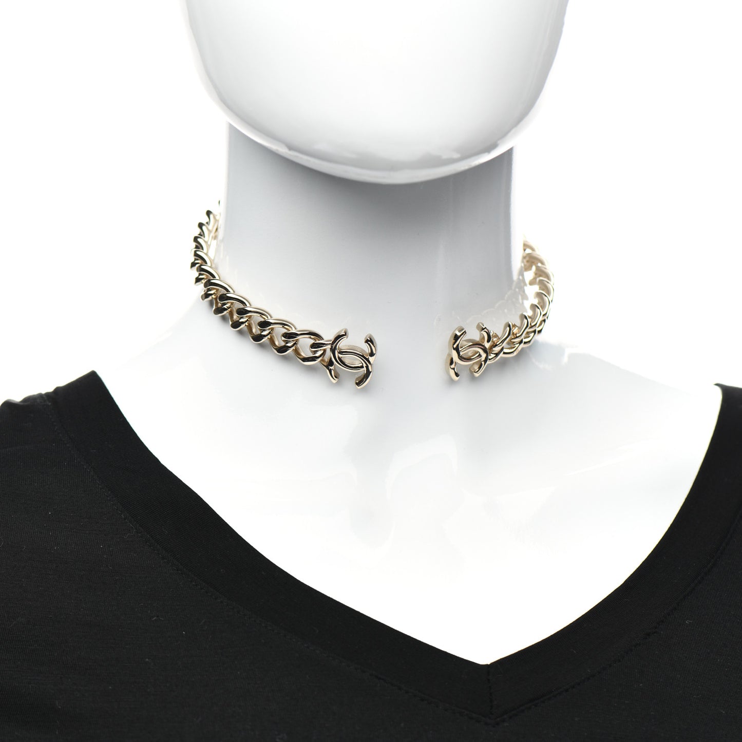 Metal CC Chain Link Choker Necklace L Gold