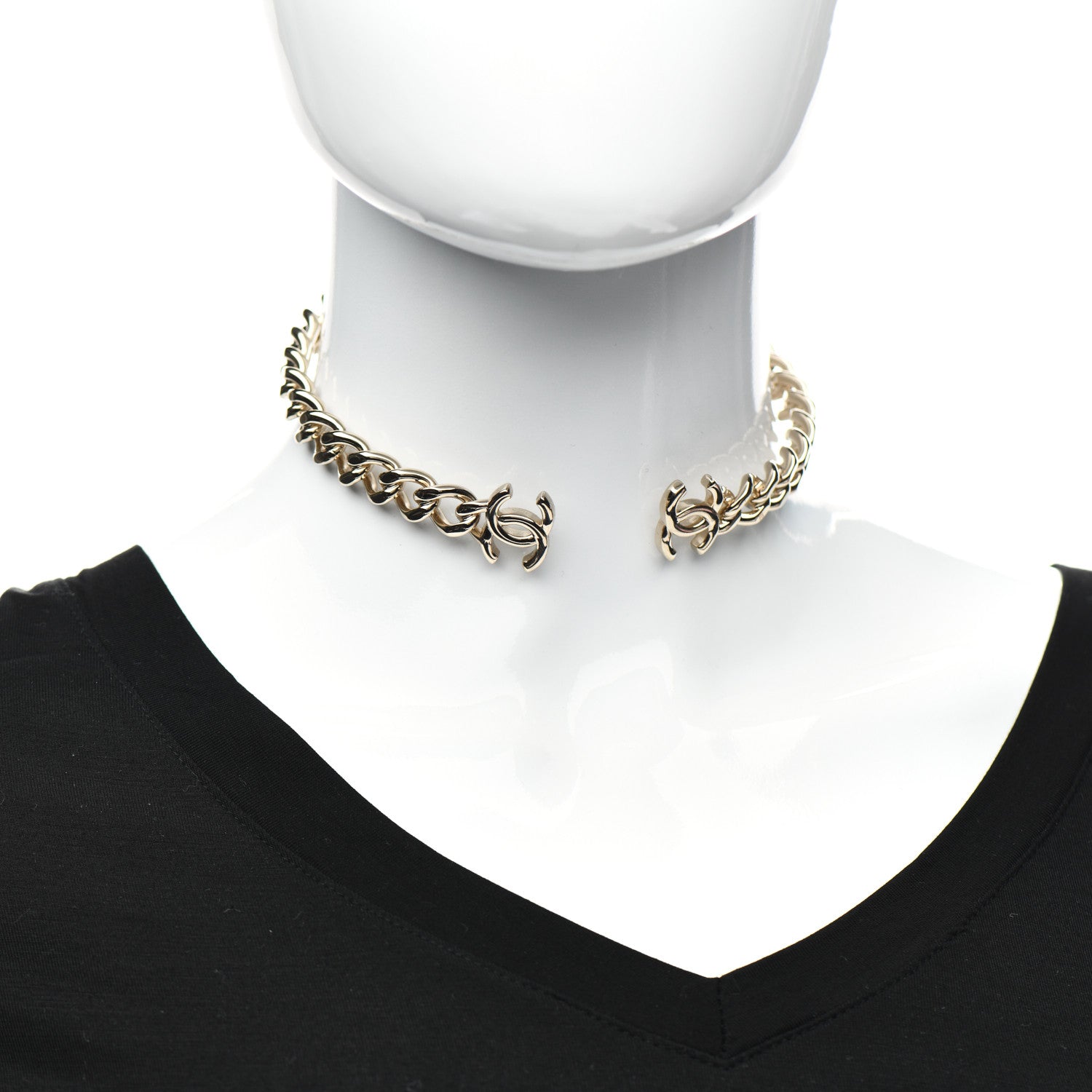 Chanel Metal CC Chain Link Choker Necklace L Gold 2 of 4
