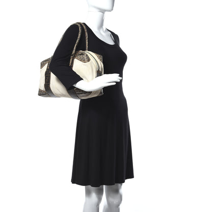Fendi Canvas Zucca Zucchino Spalmati Mixed Media Boston White Mogano Panna 2 of 14