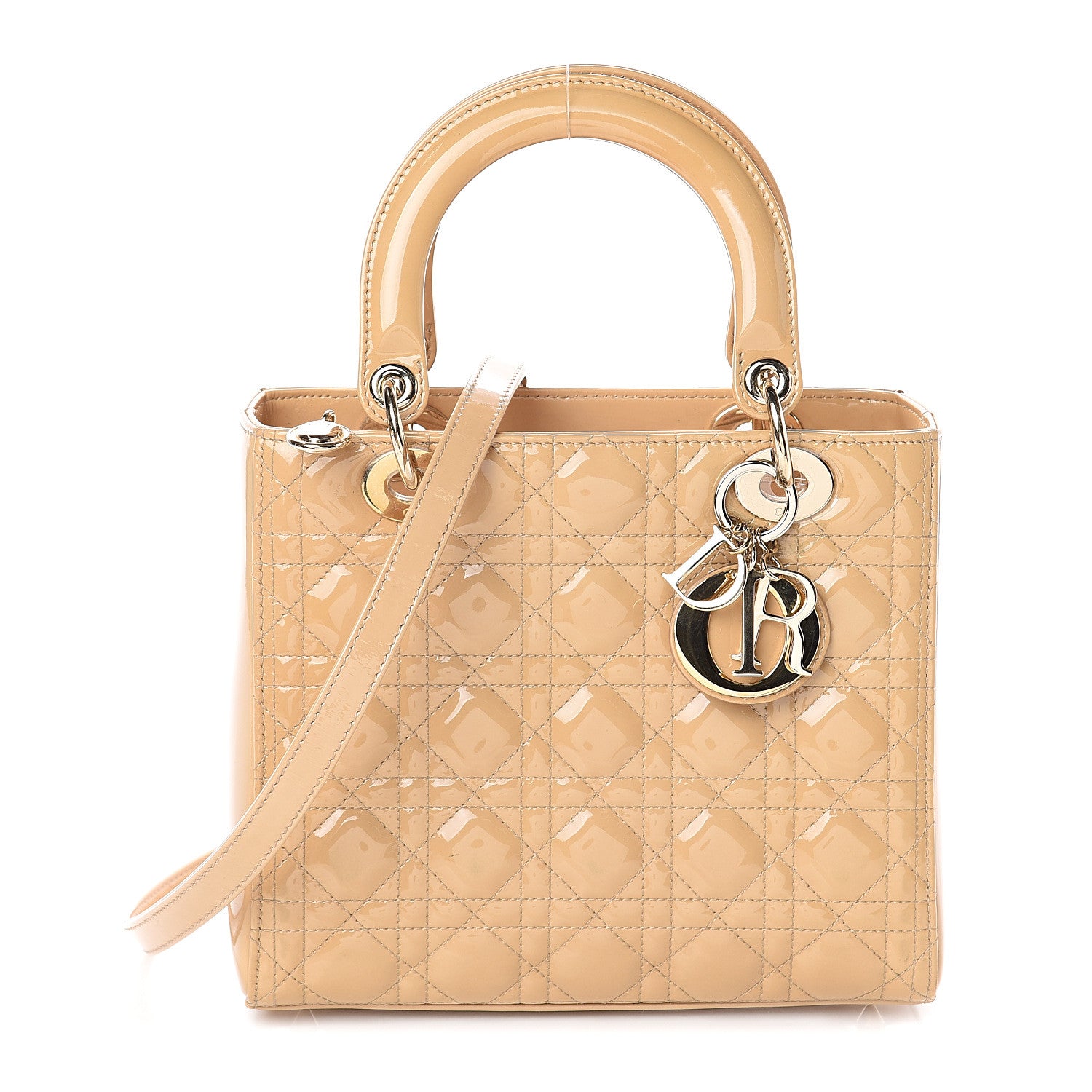Christian Dior Patent Cannage Medium Lady Dior Beige 1 of 7
