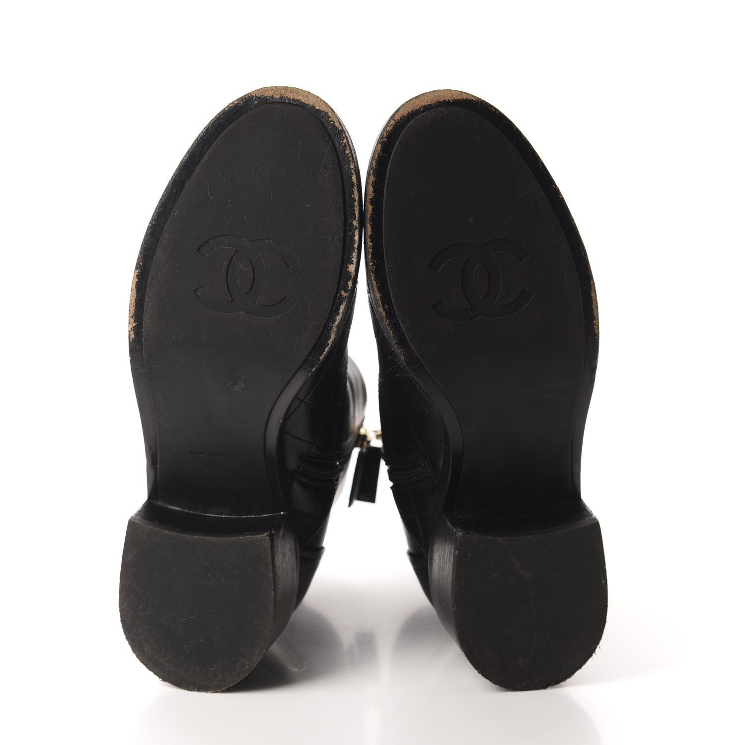 Chanel Lambskin Patent Calfskin Quilted Pearl Boots 38.5 Black 9 of 13