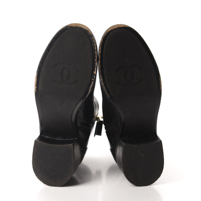 Chanel Lambskin Patent Calfskin Quilted Pearl Boots 38.5 Black 9 of 13