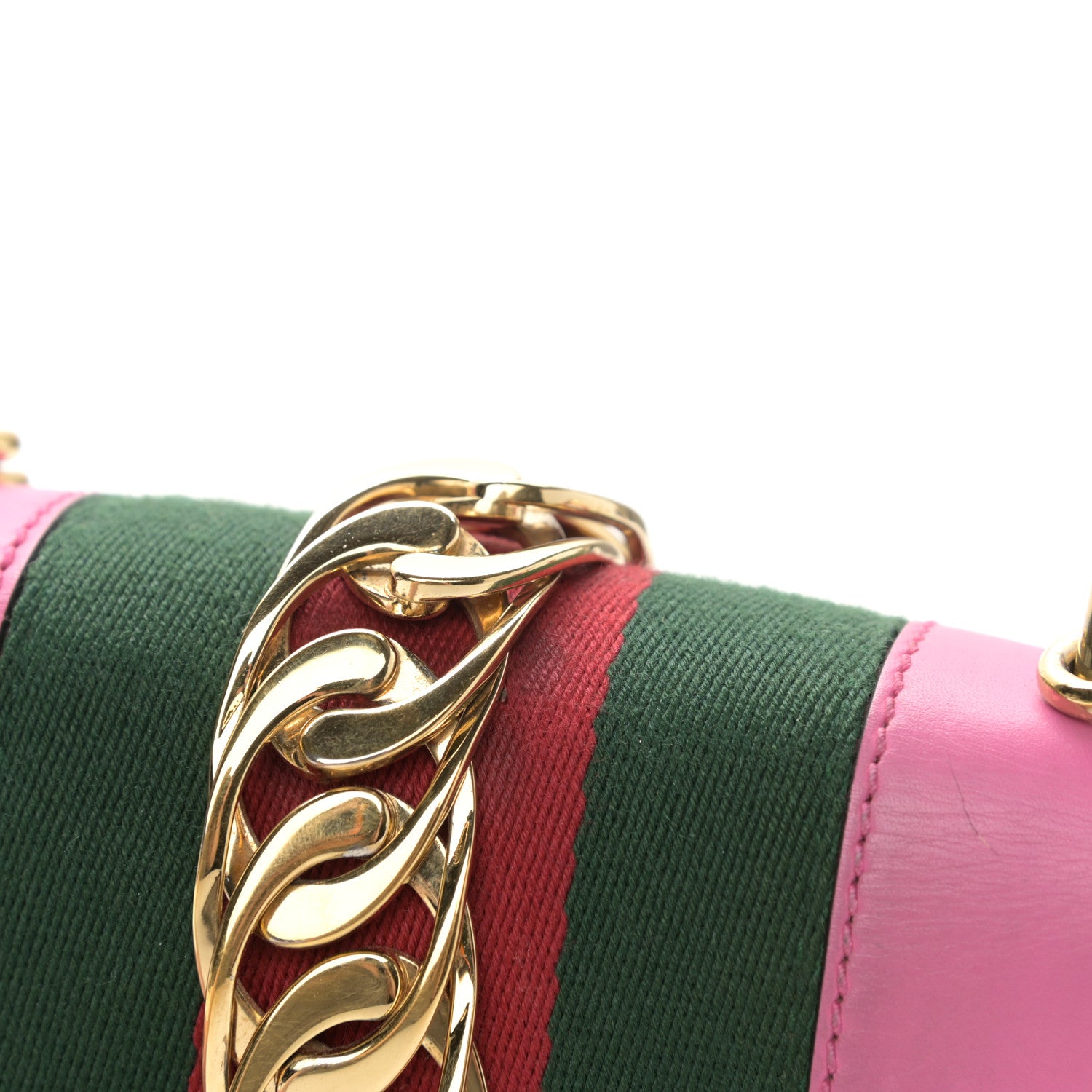 Gucci Vitello Fontanella Web Mini Sylvie Chain Shoulder Bag Pink Tropical Flower 15 of 17