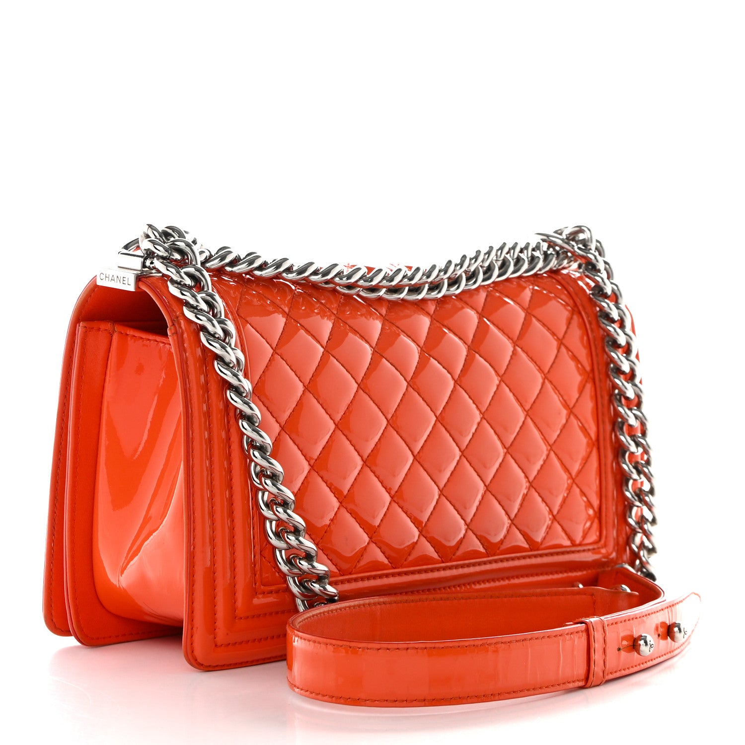 Chanel Patent Calfskin Quilted Medium Plexiglass Boy Flap Orange 2 of 16