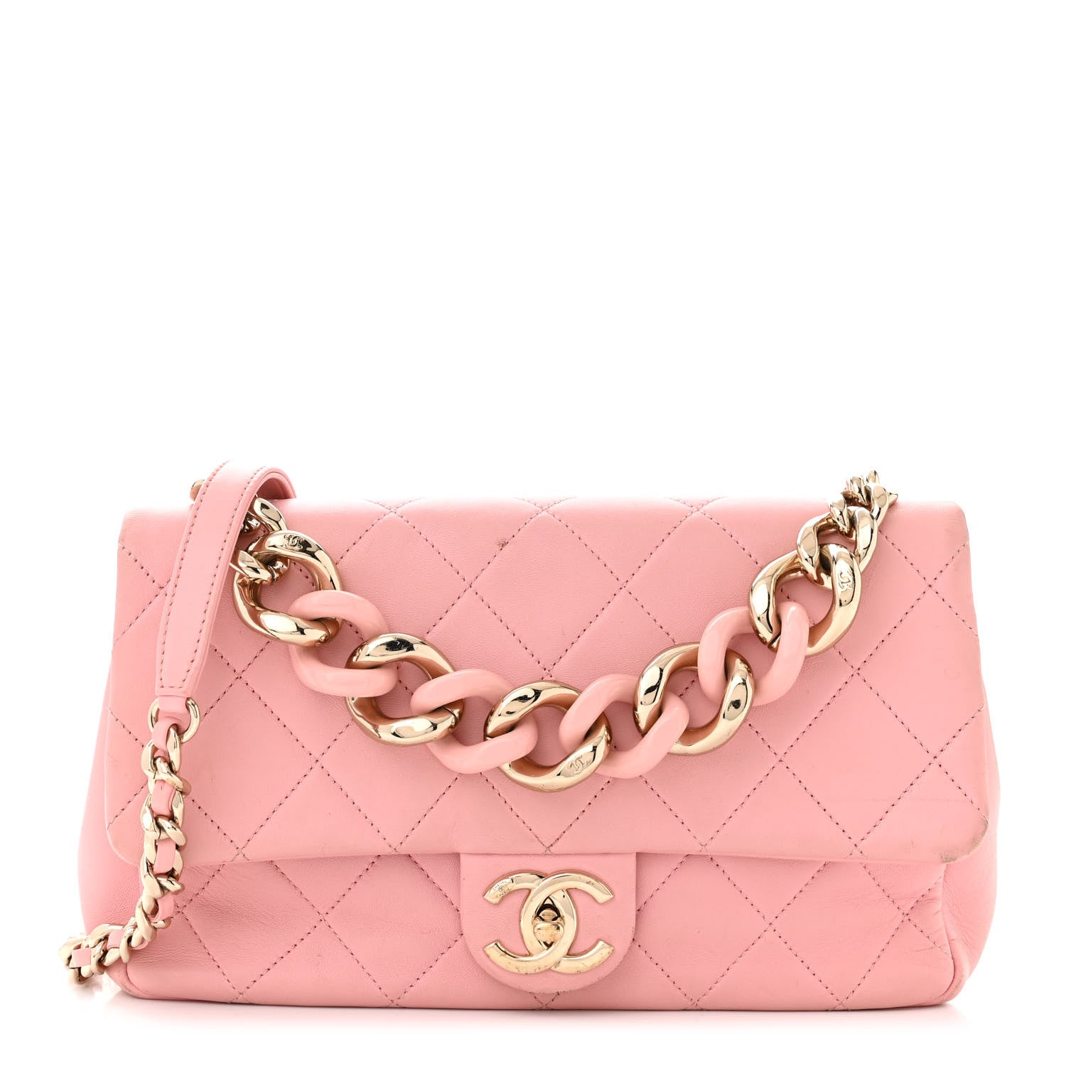 Chanel Lambskin Quilted Resin Bi-Color Chain Flap Bag Pink 1 of 13