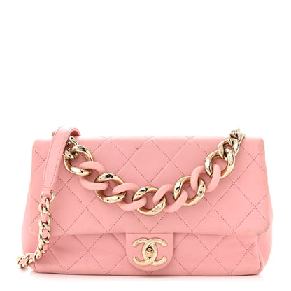 Chanel Lambskin Quilted Resin Bi-Color Chain Flap Bag Pink 1 of 13