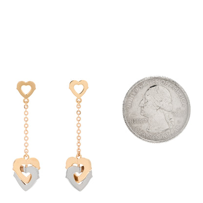 Cartier 18K Pink White Gold Double Heart Drop Earrings 2 of 6