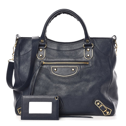 Balenciaga Chevre Gold Metallic Edge Hardware Velo Bleu Nuit Dark Sea 1 of 10