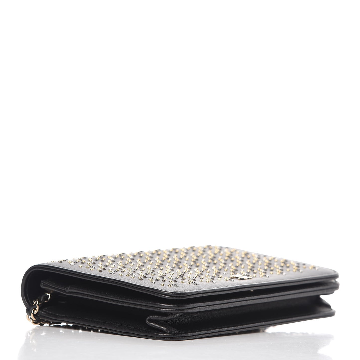 Lambskin Studded Wallet On Chain WOC Black