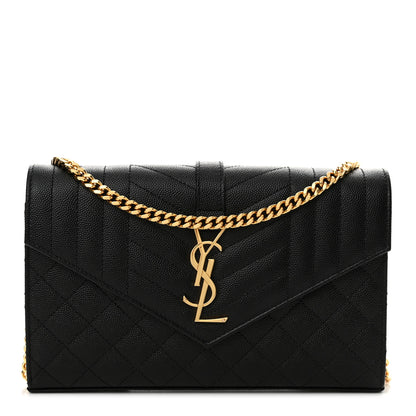 Saint Laurent Grain De Poudre Mixed Matelasse Triquilt Monogram Chain Wallet Black 1 of 12
