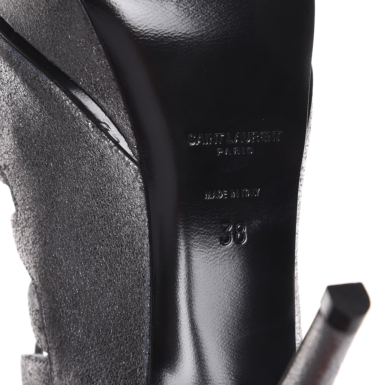 Saint Laurent Metallic Suede Tribute Sixteen 75 Lace Up Platform Sandals 38 Acciaio 7 of 10
