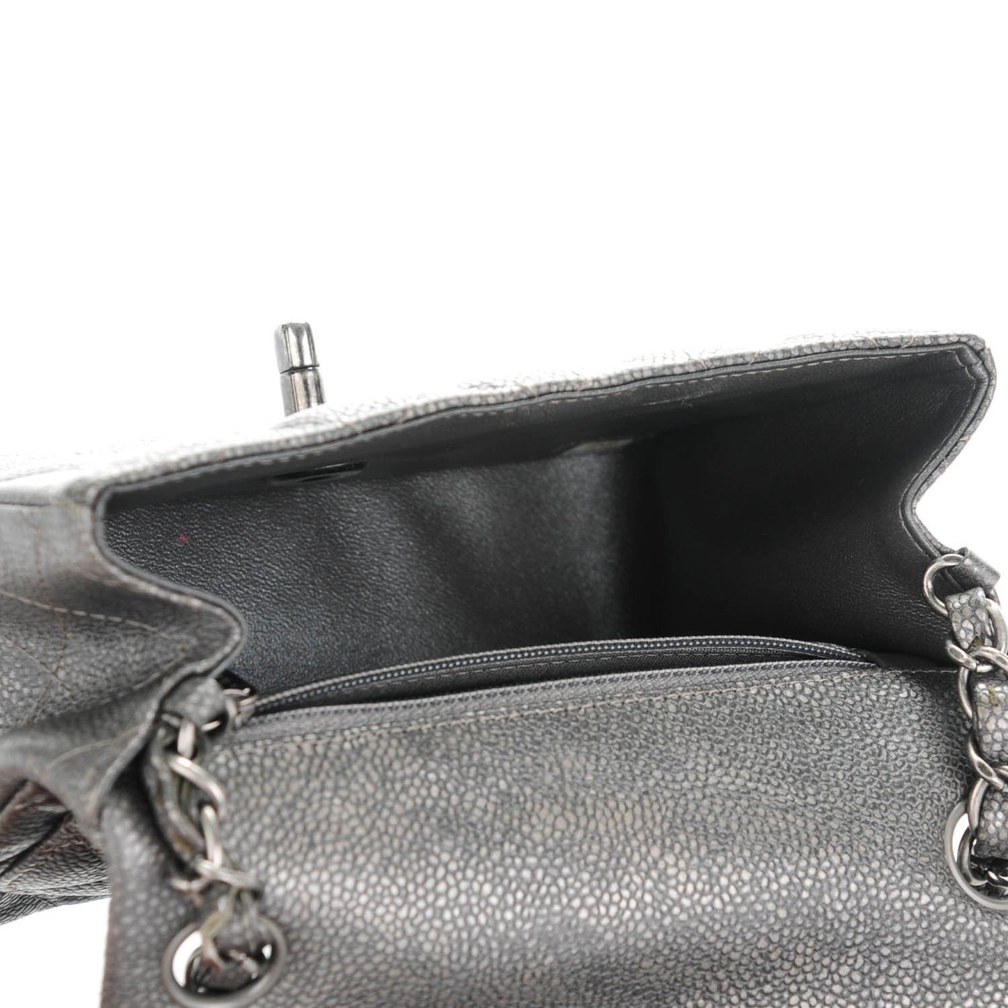 Metallic Caviar Quilted Mini Square Flap Dark Grey
