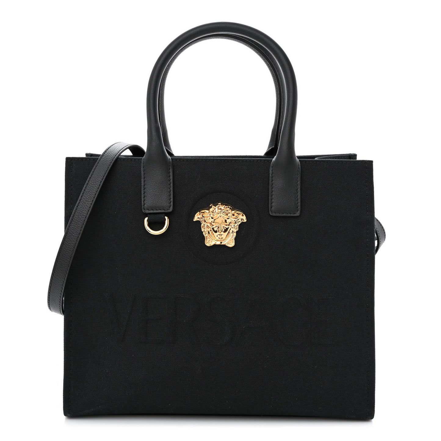 Canvas Calfskin La Medusa Small Tote Black