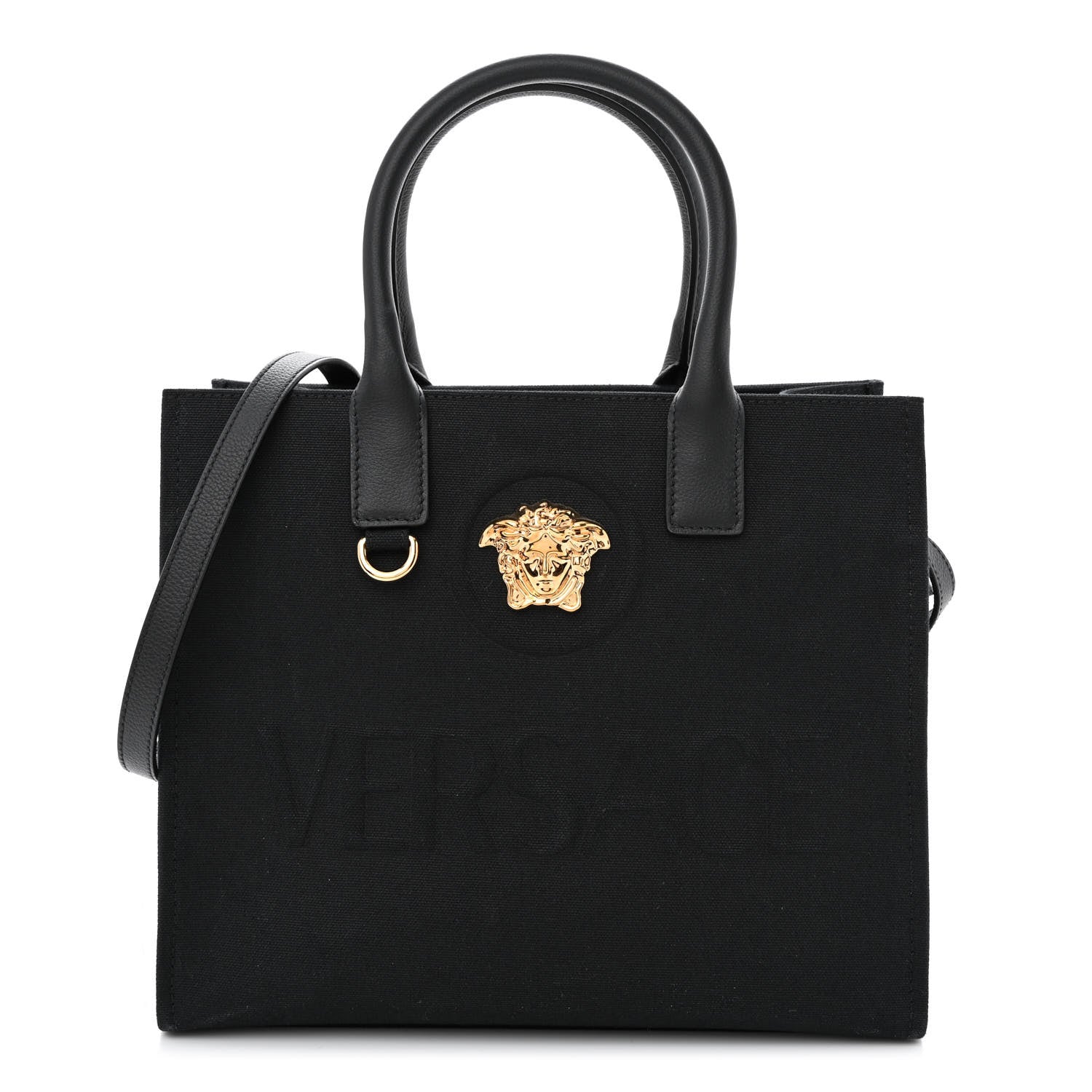 Versace Canvas Calfskin La Medusa Small Tote Black 1 of 11