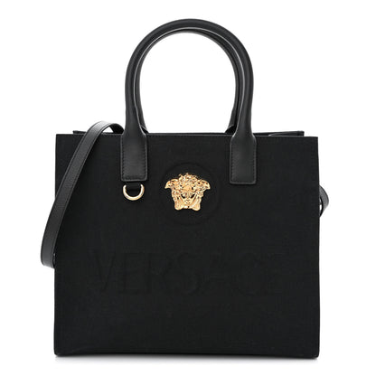 Versace Canvas Calfskin La Medusa Small Tote Black 1 of 11
