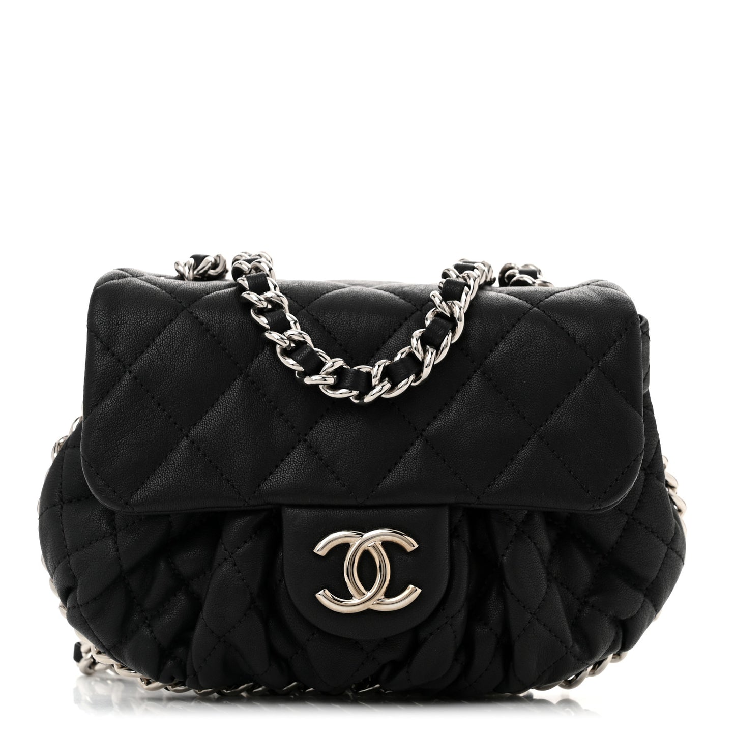 Washed Lambskin Quilted Mini Chain Around Flap Black