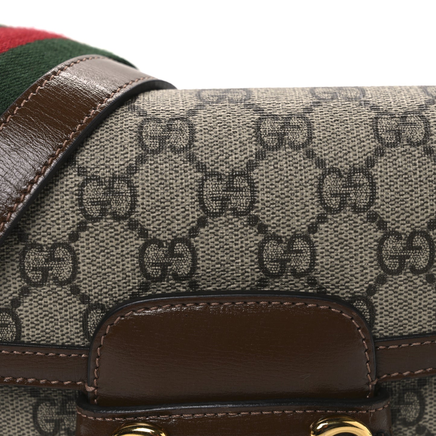 GG Supreme Monogram Web Mini Horsebit 1955 Shoulder Bag Beige Brown Sugar
