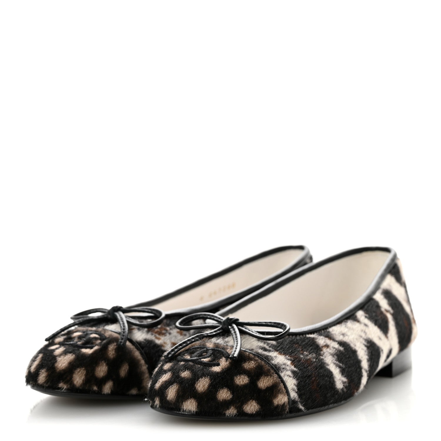 Chanel Pony Hair Calfskin Cap Toe CC Ballerina Flats  37 White Brown Black 4 of 10
