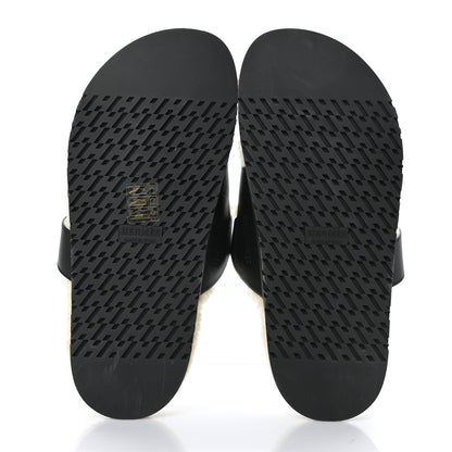 Hermes Veau Indios Woolskin Womens Chypre Sandals 36 Black Ecru 5 of 8