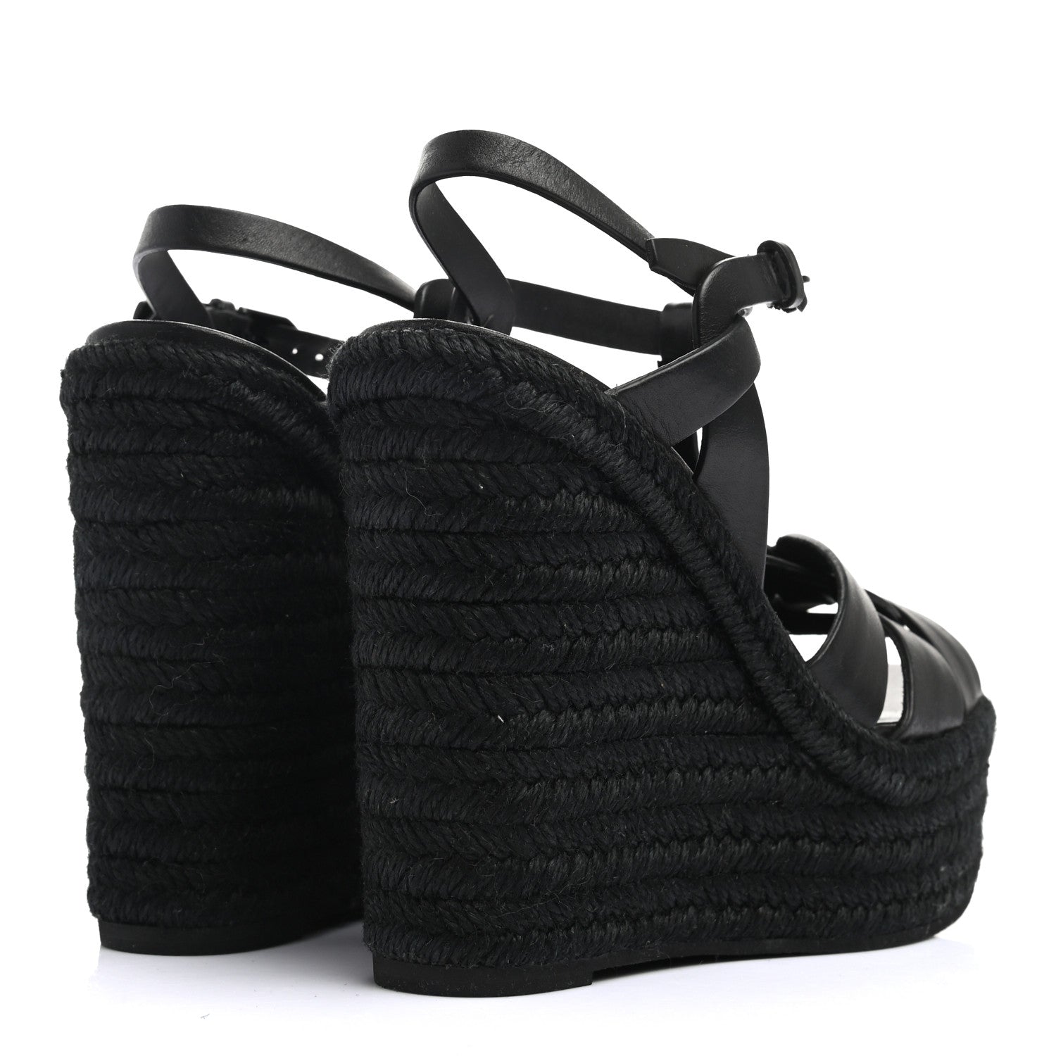 Saint Laurent Calfskin 85 Platform Espadrille Wedge Sandals 36 Black 4 of 6