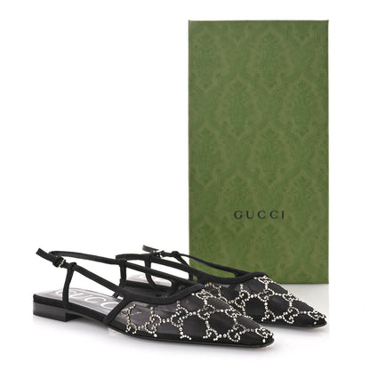 Gucci Tela Retino Kid Scamosciato Crystal GG Monogram Square G Slingback Flat 37 Black 8 of 10