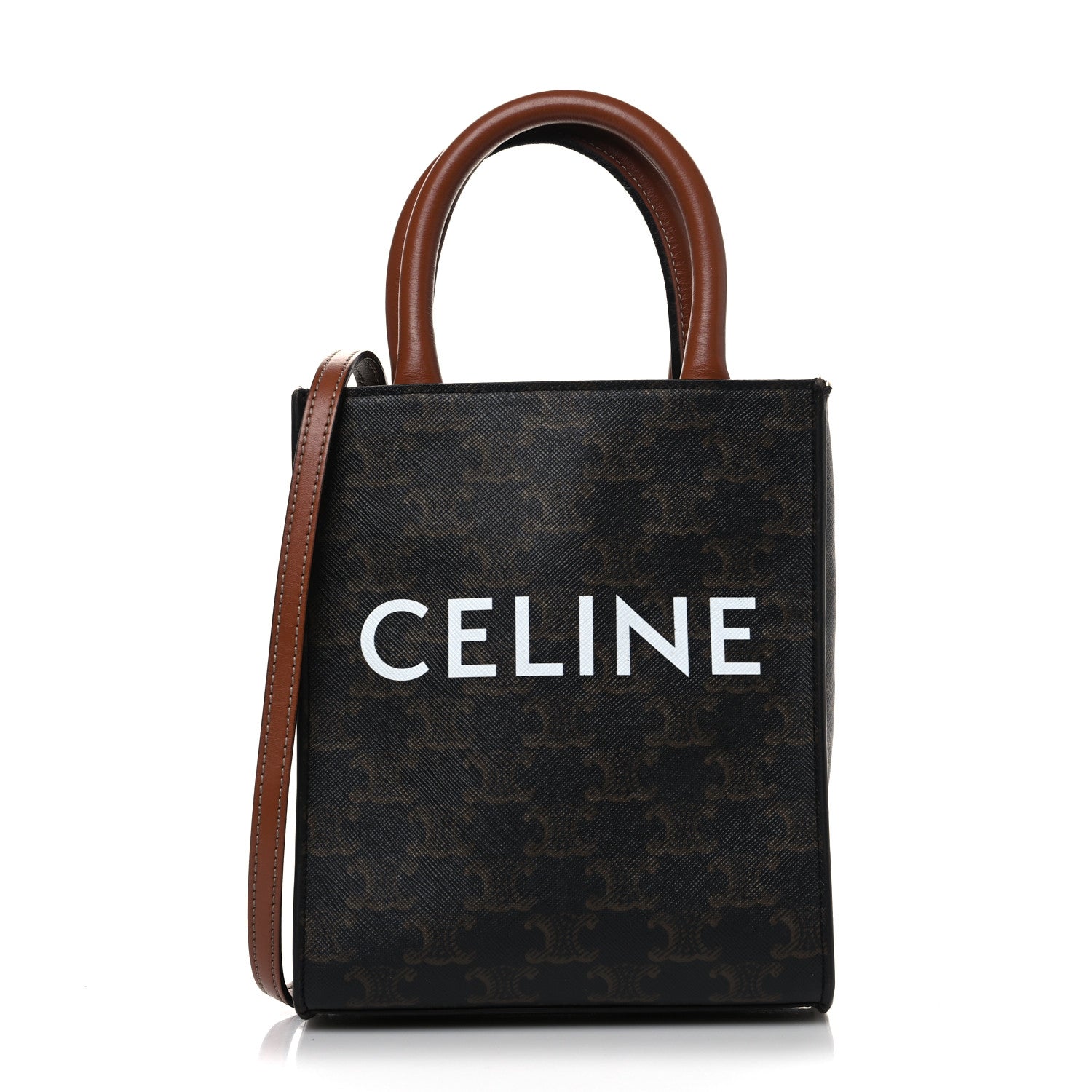 Celine Triomphe Canvas Calfskin Mini Vertical Cabas Tan 1 of 8