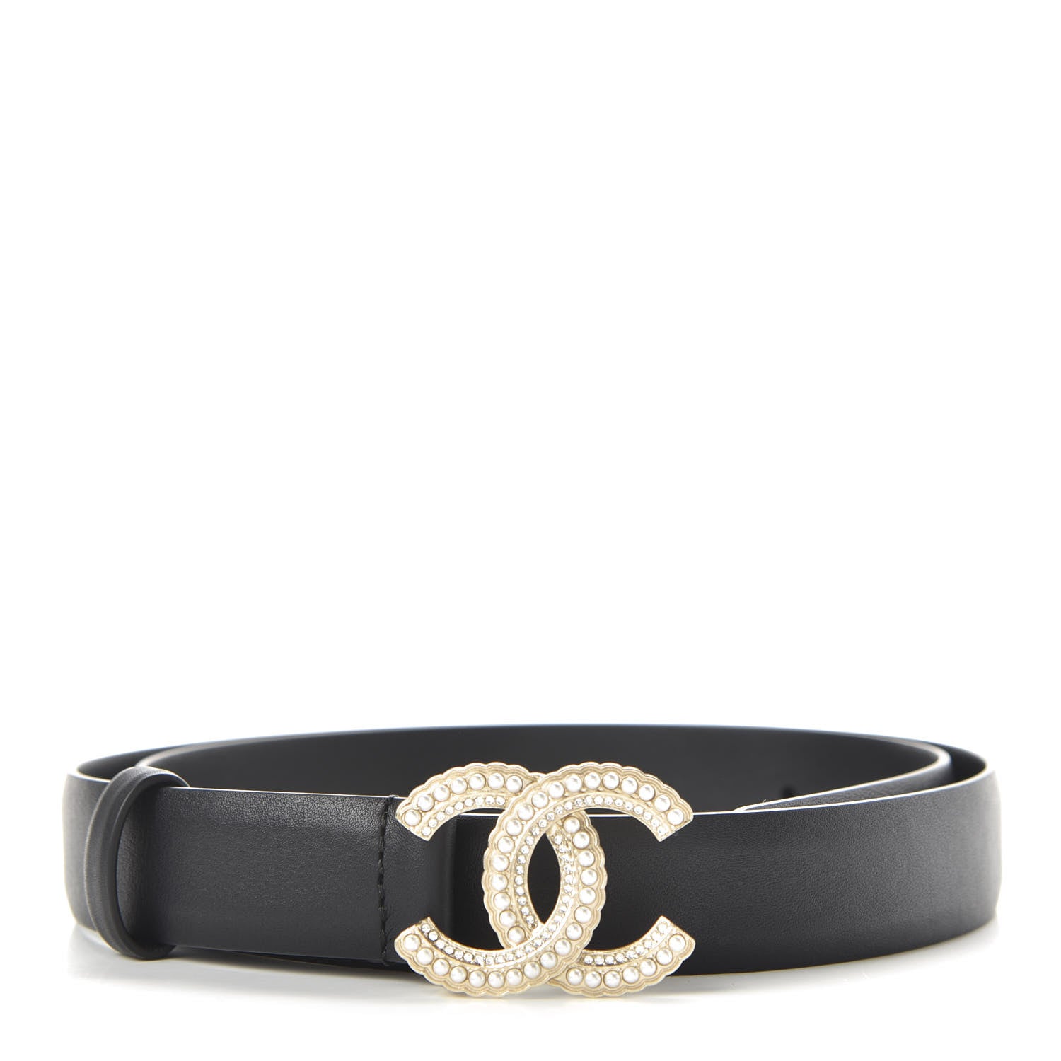 Chanel Calfskin Pearl Crystal Queen of France CC Belt 80 32 Black 1 of 6