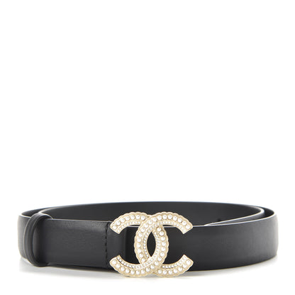 Chanel Calfskin Pearl Crystal Queen of France CC Belt 80 32 Black 1 of 6