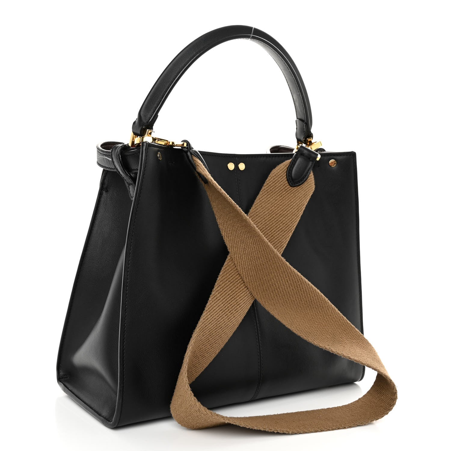 Fendi Vitello Seta Glazed Fabric FF 1974 Medium Peekaboo X-Lite Black Fragola 3 of 12